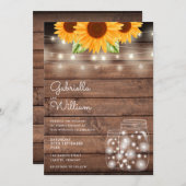String Lights Sunflower Mason Jars Rustic Wedding Kaart (Voorkant / Achterkant)