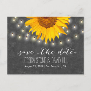 String Lights & Sunflower Wedding Save the Date Aankondigingskaart