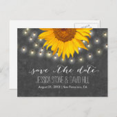 String Lights & Sunflower Wedding Save the Date Aankondigingskaart (Voorkant / Achterkant)