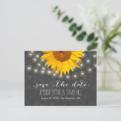 String Lights & Sunflower Wedding Save the Date Aankondigingskaart (Staand voorkant)