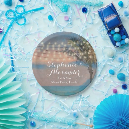  String Lights Sunset Beach Bruiloft Papieren Bordje (Feest)