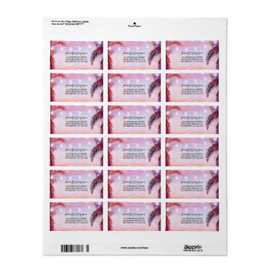 String Lights Sunset Beach Paarse bruiloft Etiket (Full Sheet)