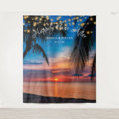 String Lights Sunset Palm Beach Huwelijksachtergro Wandkleed (Voorkant)