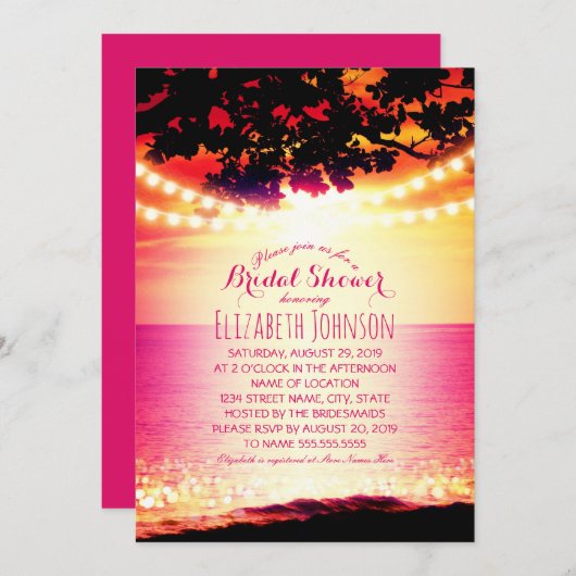 String Lights Sunset Tropical Beach Vrijgezellenfe Kaart (Voorkant / Achterkant)