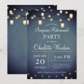 String Lights Surprise Retirement Party Uitnodigin Kaart (Voorkant / Achterkant)