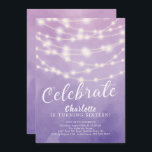 String Lights Sweet 16th Birthday Invitation Kaart<br><div class="desc">Moderne string licht zoete 16 verjaardagsuitnodiging geplaatst op een waterverf lichte paarse achtergrond.  Uitzicht onze achterzijde voor een extra speciale aanraking.</div>