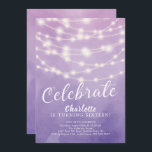 String Lights Sweet 16th Birthday Invitation Kaart<br><div class="desc">Moderne string licht zoete 16 verjaardagsuitnodiging geplaatst op een waterverf lichte paarse achtergrond.  Uitzicht onze achterzijde voor een extra speciale aanraking.</div>