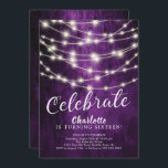 String Lights Sweet 16th Verjaardag Uitnodiging<br><div class="desc">Moderne string lichten zoete 16 verjaardagsuitnodiging op een paarse achtergrond. Uitzicht onze bijpassende bloemenrug voor een extra speciaal tintje.</div>