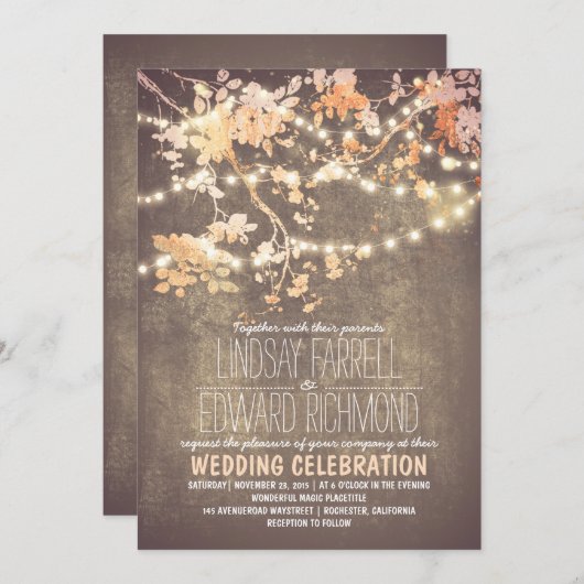 String Lights Tak Rustieke Blush Bruiloft Kaart (Voorkant / Achterkant)