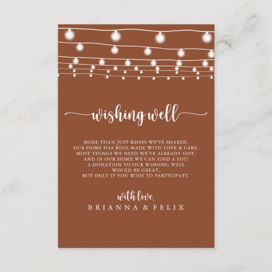 String Lights Terracotta Bruiloft Wishing Well Informatiekaartje (Voorkant)
