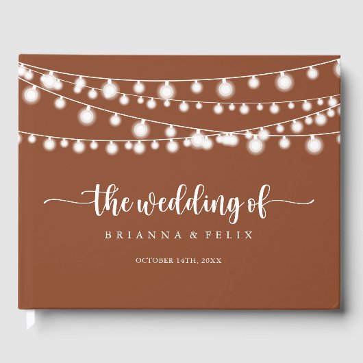 String Lights Terracotta Calligrafie Bruiloft Gastenboek (Voorkant)