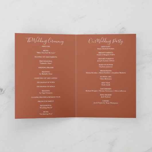 String Lights Terracotta Elegant Script Bruiloft Programma (Binnen)