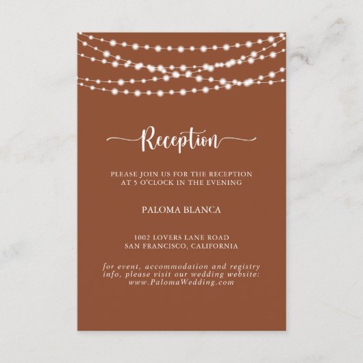 String Lights Terracotta Huwelijksreceptie Informatiekaartje (Voorkant)