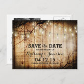 String Lights Tree  Barn Wood Save the Date Aankondigingskaart (Voorkant / Achterkant)