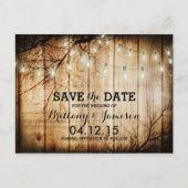String Lights Tree  Barn Wood Save the Date Aankondigingskaart (Voorkant)