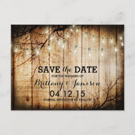 String Lights Tree Barn Wood Save the Date Aankondigingskaart