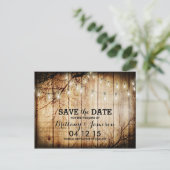 String Lights Tree  Barn Wood Save the Date Aankondigingskaart (Staand voorkant)