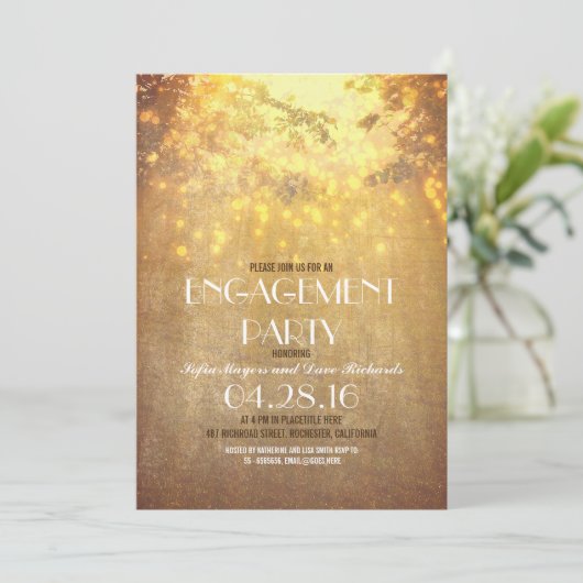 String Lights Tree Branch Rustieke Engagement Part Kaart (Staand voorkant)