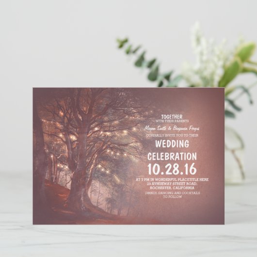 String Lights Tree Romantische Huwelijksuitnodigin Kaart (Staand voorkant)