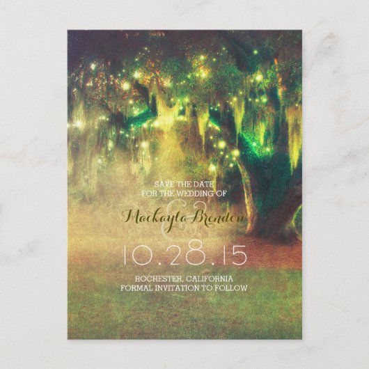 String Lights Tree Rustic Country Save the Date Aankondigingskaart (Voorkant)