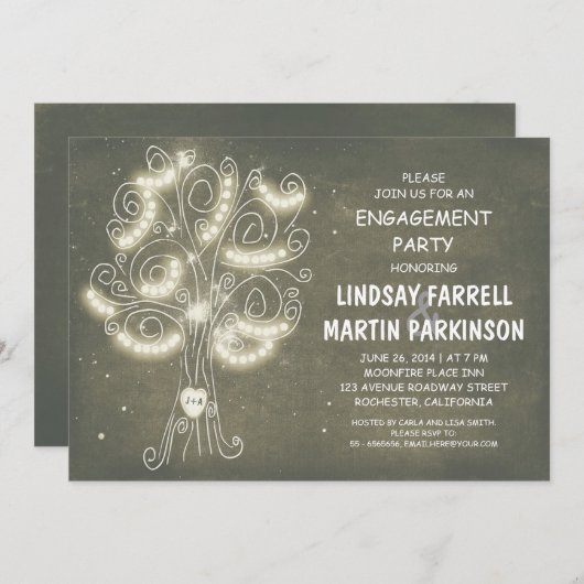 String Lights Tree Rustic Engagement Party Kaart (Voorkant / Achterkant)
