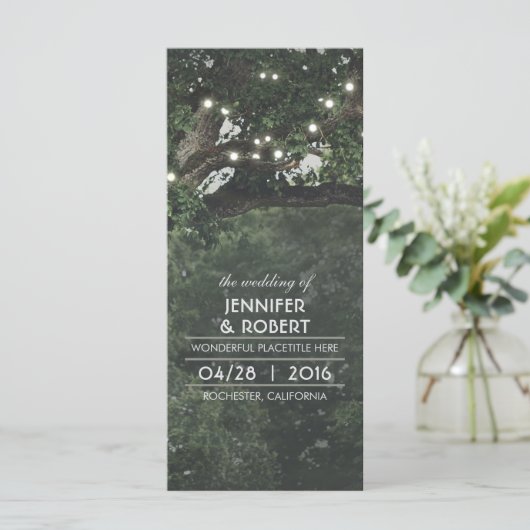 String Lights Tree-Rustic Woodland bruiloft progra Programmakaart (Staand voorkant)