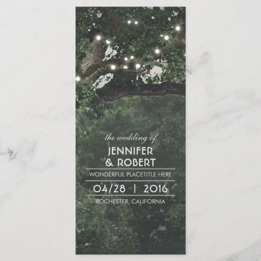 String Lights Tree-Rustic Woodland bruiloft progra Programmakaart (Voorkant)