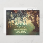 String Lights Tree rustiek Bewaar de datum briefka Aankondigingskaart (Voorkant / Achterkant)