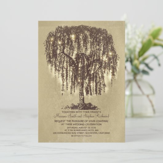  String Lights Tree Rustieke bruiloft Uitnodiginge Kaart (Staand voorkant)