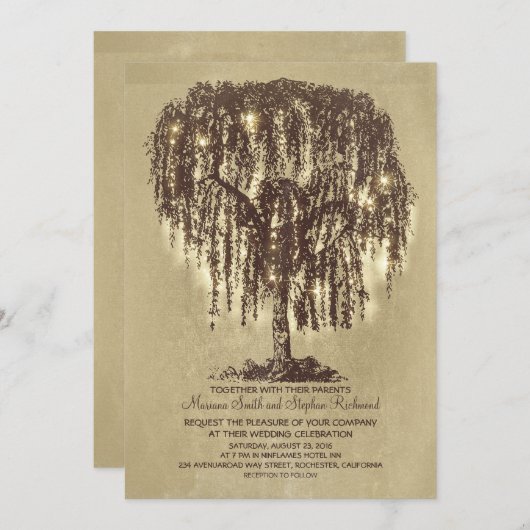  String Lights Tree Rustieke bruiloft Uitnodiginge Kaart (Voorkant / Achterkant)