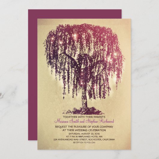 String Lights Tree Rustieke bruiloft Uitnodiginge Kaart (Voorkant / Achterkant)