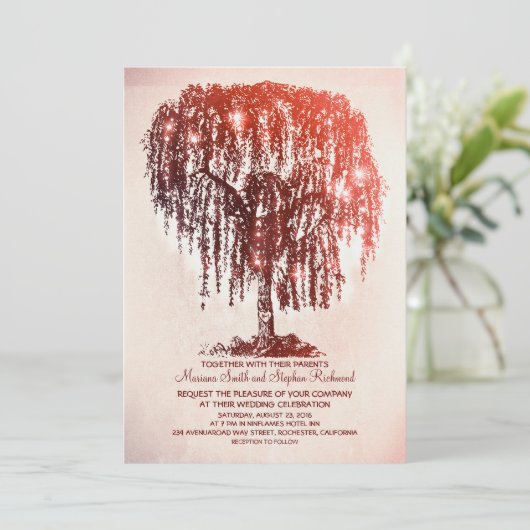  String Lights Tree Rustieke bruiloft Uitnodiginge Kaart (Staand voorkant)