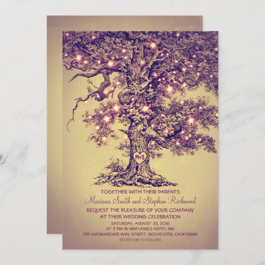 String Lights Tree Rustieke bruiloft Uitnodiginge Kaart (Voorkant / Achterkant)