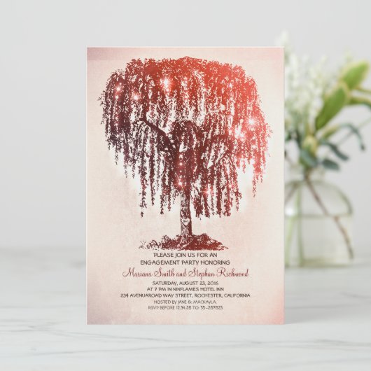 String Lights Tree Rustieke Engagement Party Kaart (Staand voorkant)