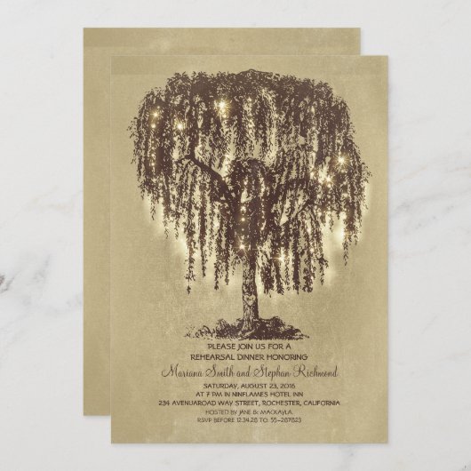 String Lights Tree Rustieke repetitie diner Kaart (Voorkant / Achterkant)