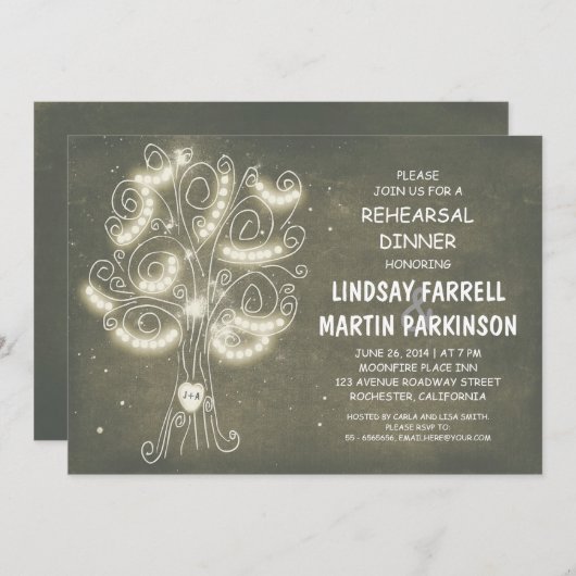 String Lights Tree rustieke repetitie diner Kaart (Voorkant / Achterkant)