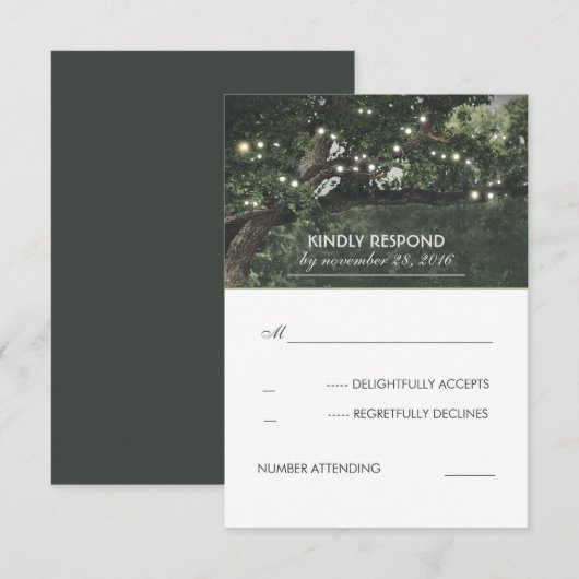 String Lights Tree  Rustieke RSVP Kaartje (Voorkant / Achterkant)