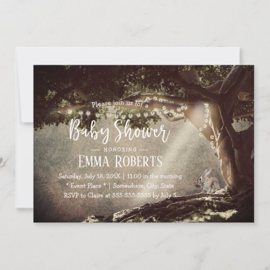  String Lights Tree Schattige Bunny Baby shower Kaart (Voorkant)