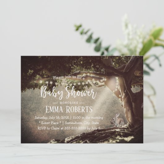  String Lights Tree Schattige Bunny Baby shower Kaart (Staand voorkant)