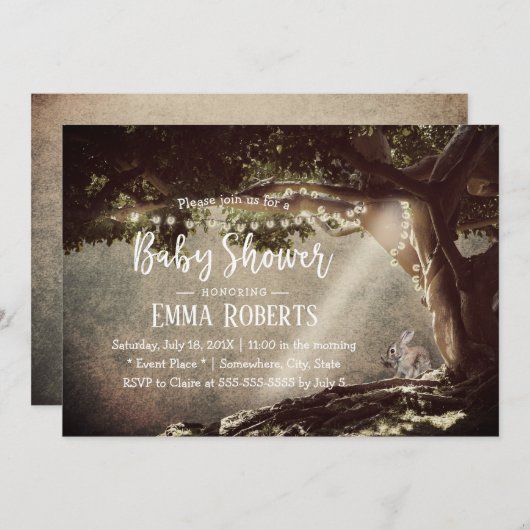 String Lights Tree Schattige Bunny Baby shower Kaart (Voorkant / Achterkant)