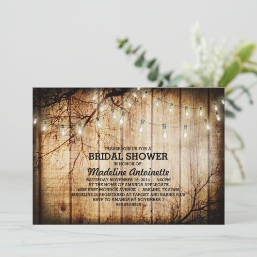 String Lights Tree  Schuur Hout Vrijgezellenfeest Kaart (Staand voorkant)