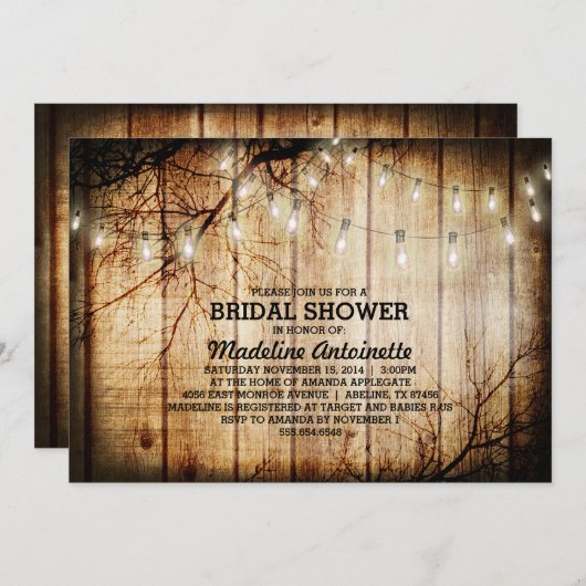 String Lights Tree  Schuur Hout Vrijgezellenfeest Kaart (Voorkant / Achterkant)