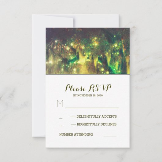 String Lights Tree Southern Rustic Wedding RSVP Kaartje (Voorkant)
