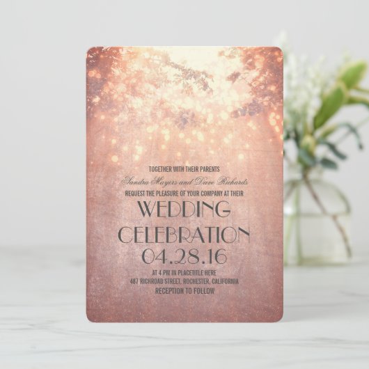 String Lights Tree takken rustieke bruiloft Kaart (Staand voorkant)