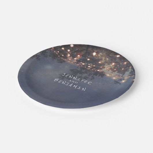 String Lights Tree takken rustieke bruiloft Papieren Bordje (Gekanteld)