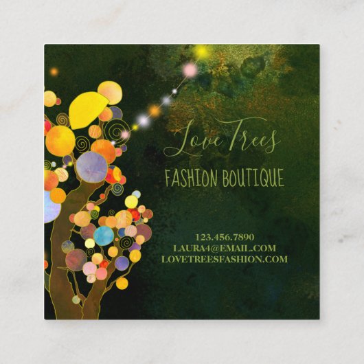 String Lights Trees Business Monogrammen Vierkante Visitekaartje (Achterkant)