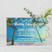 String Lights Tropical Beach Modern Wedding Kaart (Staand voorkant)