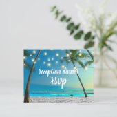 String Lights Tropical Beach Reception Dinner Uitnodiging Briefkaart (Staand voorkant)