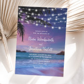 String Lights Tropical Beach Sunset Wedding Kaart