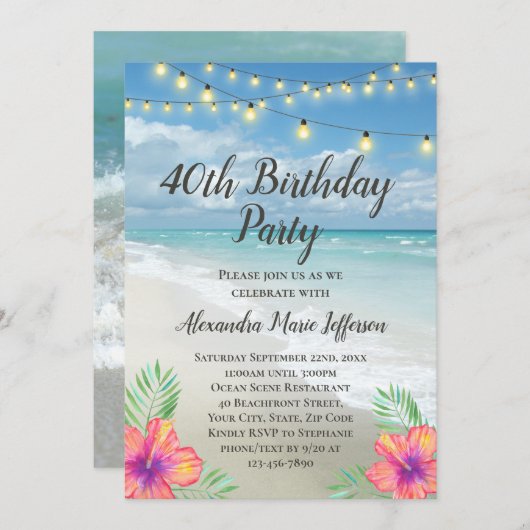 String Lights Tropical Luau Beach 40e verjaardag Kaart (Voorkant / Achterkant)
